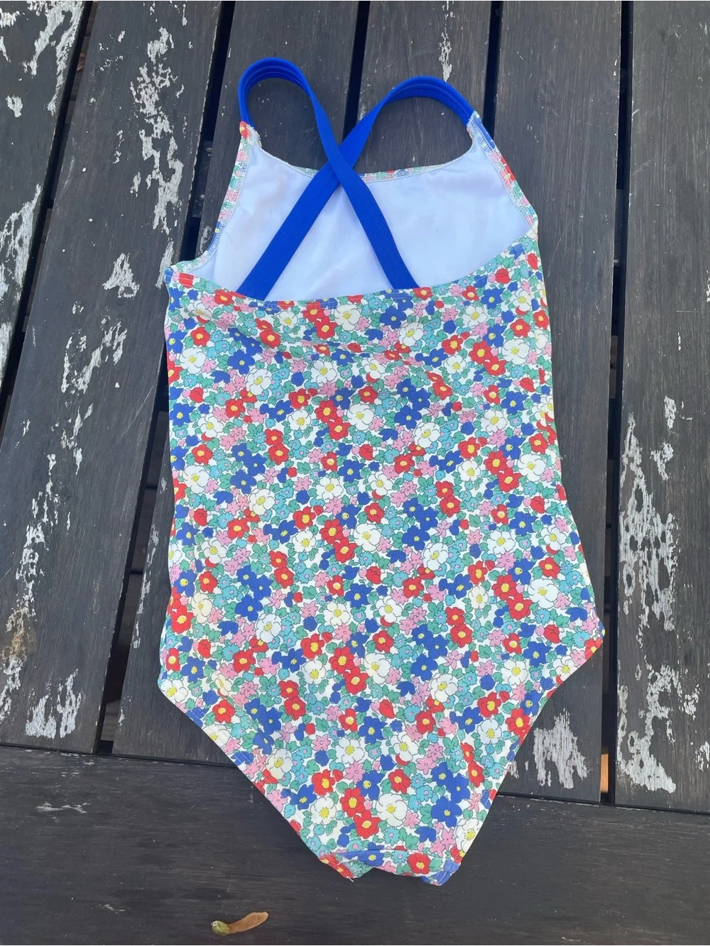Mini Boden Floral One-Piece Swimsuit - Blue Straps 6-7 years